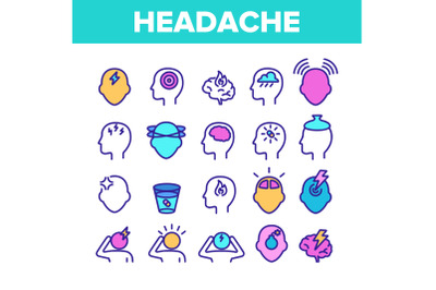 Color Headache Elements Icons Set Vector