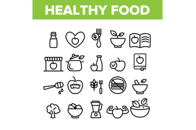 Healthy Food Nutrition Collection Icons Set Vector