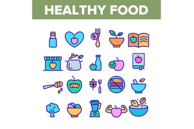 Healthy Food Nutrition Collection Icons Color Set Vector