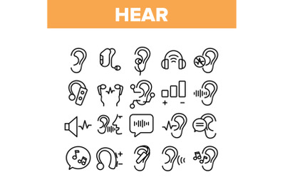 Hear Sound Aid Tool Collection Icons Set Vector