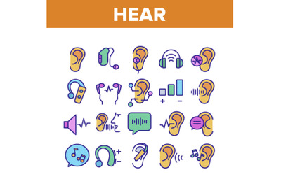 Hear Sound Aid Tool Collection Icons Set Vector