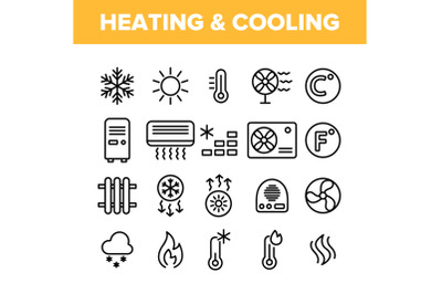 Heating And Cooling System Vector Linear Icons Set