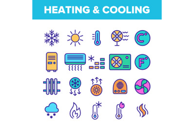 Color Heating And Cooling System Vector Linear Icons Set