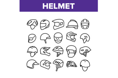 Helmet Rider Accessory Collection Icons Set Vector