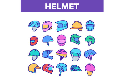 Helmet Rider Accessory Collection Icons Set Vector