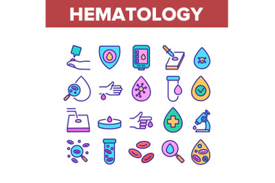 Hematology Collection Elements Icons Set Vector