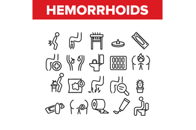 Hemorrhoids Disease Collection Icons Set Vector