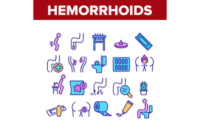 Hemorrhoids Disease Collection Icons Set Vector