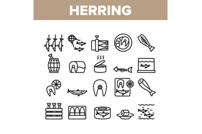 Herring Marine Fish Collection Icons Set Vector