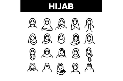 Hijab Collection Muslim Elements Icons Set Vector