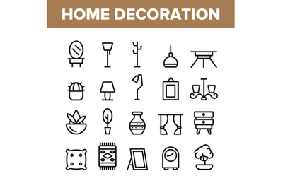 Collection Home Decoration Items Vector Icons Set