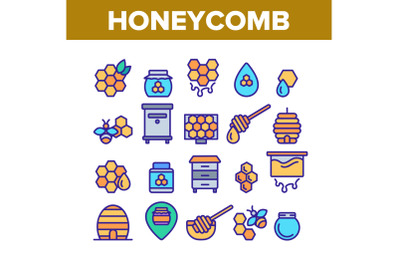 Honeycomb Collection Elements Icons Set Vector