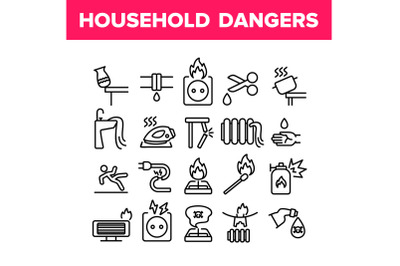 Household Dangers Collection Icons Set Vector