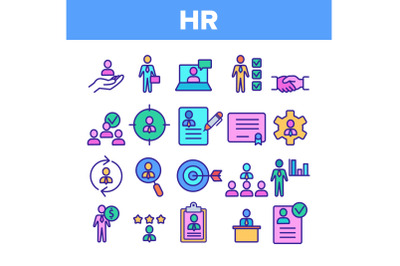 Color HR Human Resources Icons Set Vector