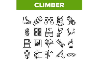 Climber Equipment Collection Icons Set Vector