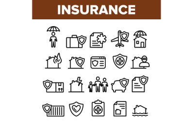 Insurance Collection Elements Vector Icons Set