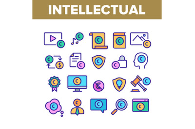 Intellectual Property Collection Icons Set Vector