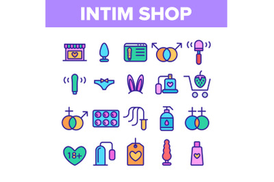 Intim Shop Color Elements Vector Icons Set