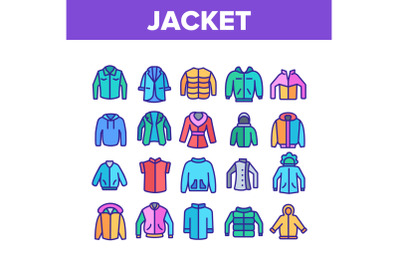 Jacket Fashion Clothes Collection Icons Set Vector