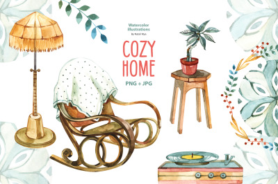 Watercolor cozy home clipart