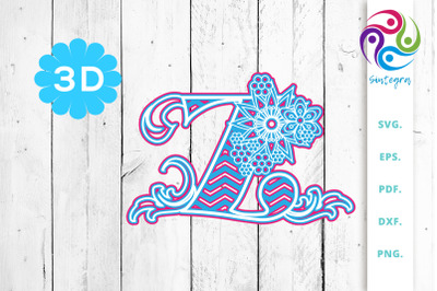 3D Multilayer Floral Chevron Letter Z , SVG Cut File