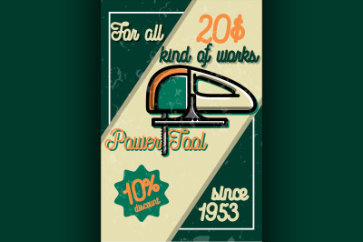 Color vintage power tools store poster