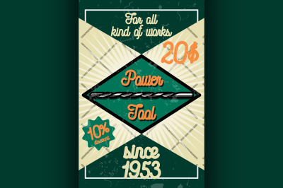 Color vintage power tools store poster