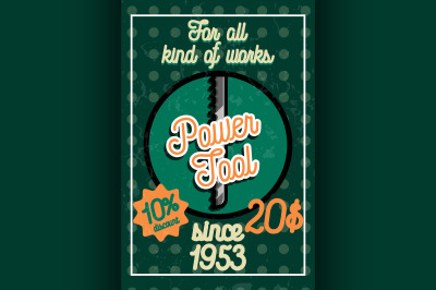Color vintage power tools store poster