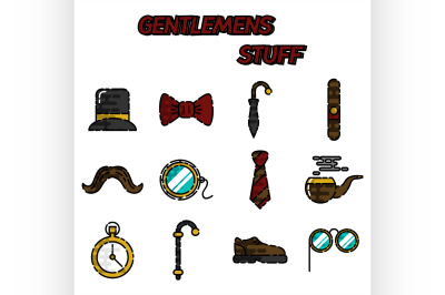 Gentlemens vintage stuff flat icon set