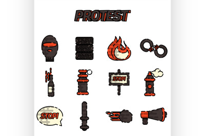 Protest flat icon set