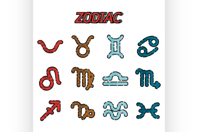 Zodiac flat icons set