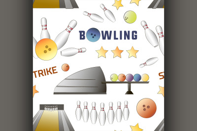 Bowling icons set pattern