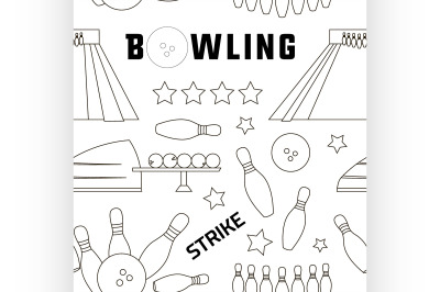 Bowling icons set pattern