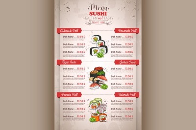 Restaurant vertical color sushi menu