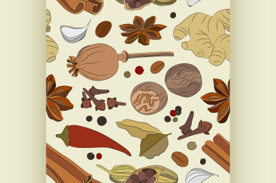 Spices, condiments and herbs decorative elements