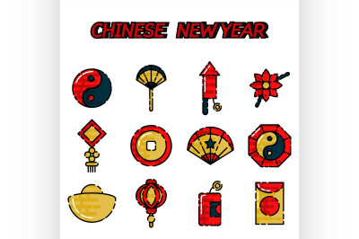 Chinese New Year flat icon set