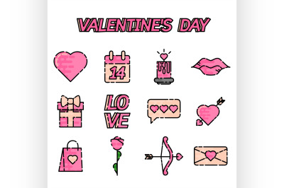 Valentines Day flat icons set