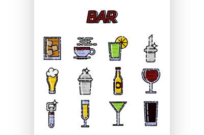 Bar flat icons set