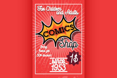 Color vintage comics shop banner