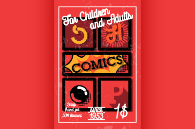 Color vintage comics shop banner