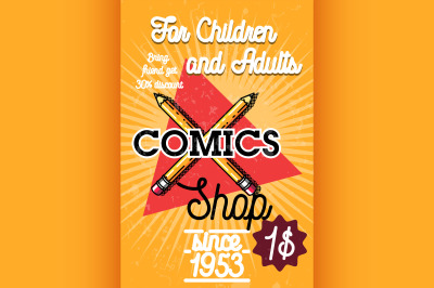 Color vintage comics shop banner