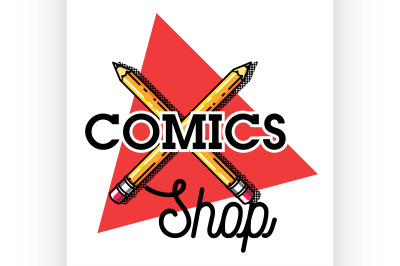 Color vintage comics shop emblem