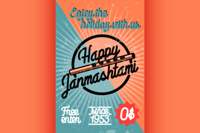 Color vintage janmashtami poster