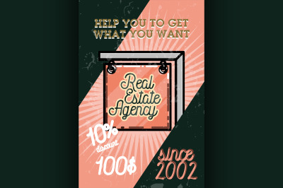 Color vintage real estate agency banner