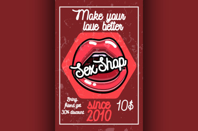 Color vintage sex shop banner