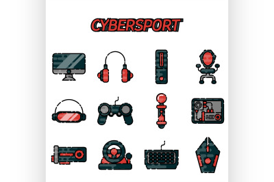 Cybersport flat icons set