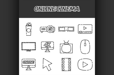 Online cinema flat icons set