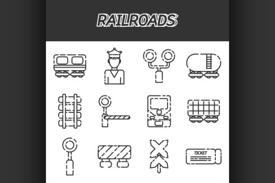 Railroads icons set