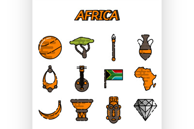 Africa flat icons set