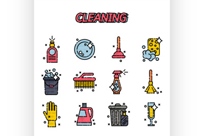 Cleaning flat icons set